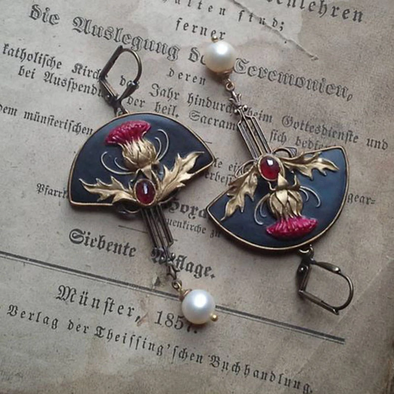 Boho Earrings with Pearls and Red Crystals - Elodie-State of Style