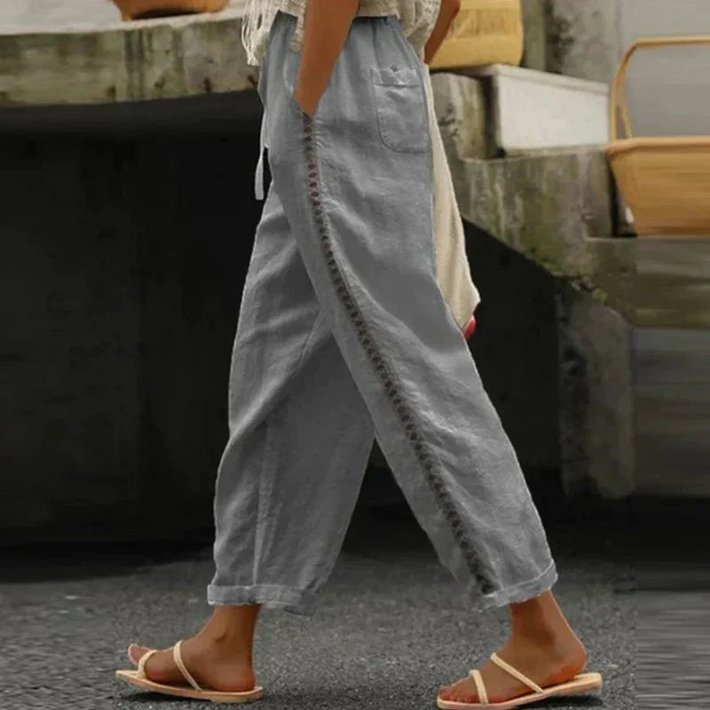 Boho Ladies Summer Trousers with Print – Solea-Gray-S-State of Style
