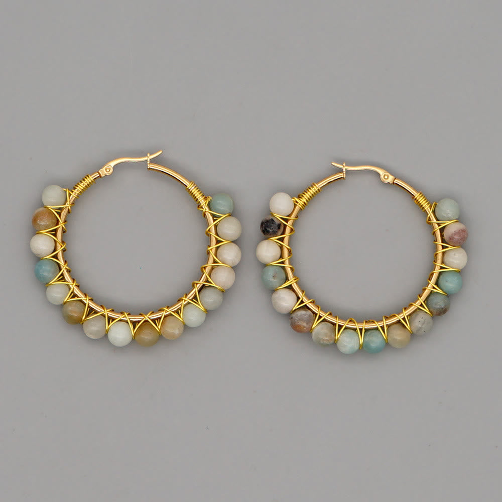 Boho Natural Crystal Large Hoop Earrings - Sanne-African Turquoise-State of Style