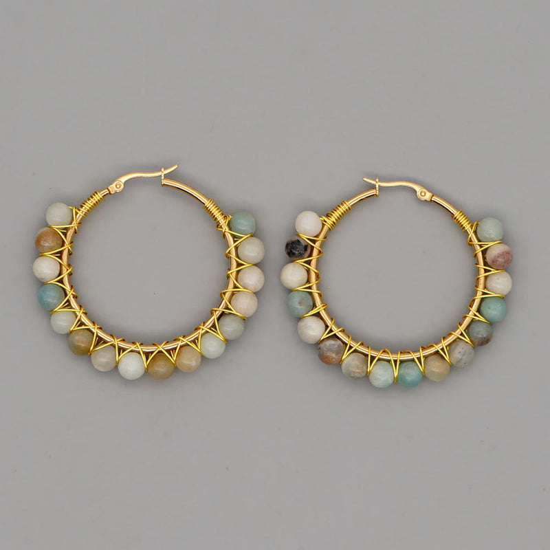 Boho Natural Crystal Large Hoop Earrings - Sanne-African Turquoise-State of Style
