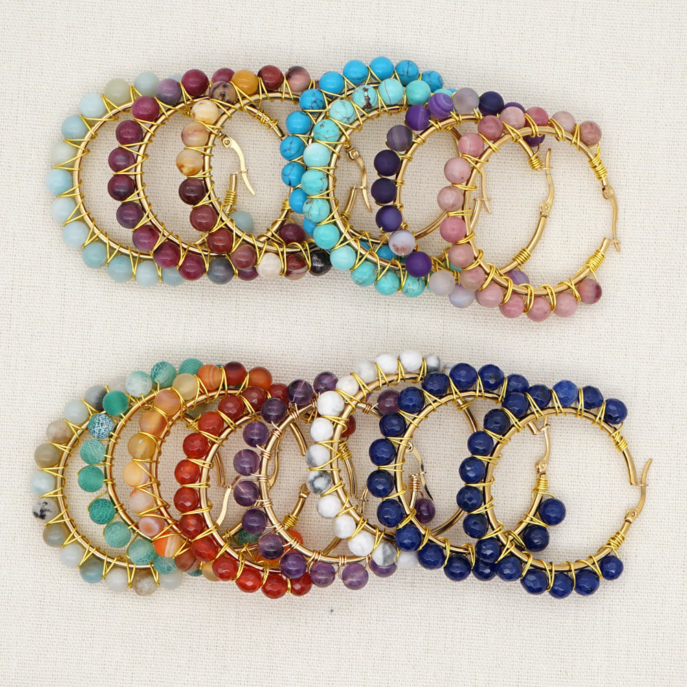 Boho Natural Crystal Large Hoop Earrings - Sanne-Amazonite-State of Style
