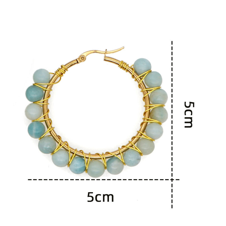 Boho Natural Crystal Large Hoop Earrings - Sanne-Amazonite-State of Style