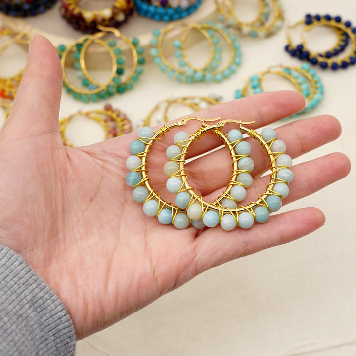 Boho Natural Crystal Large Hoop Earrings - Sanne-Amazonite-State of Style