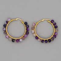 Boho Natural Crystal Large Hoop Earrings - Sanne-Purple Malachite-State of Style