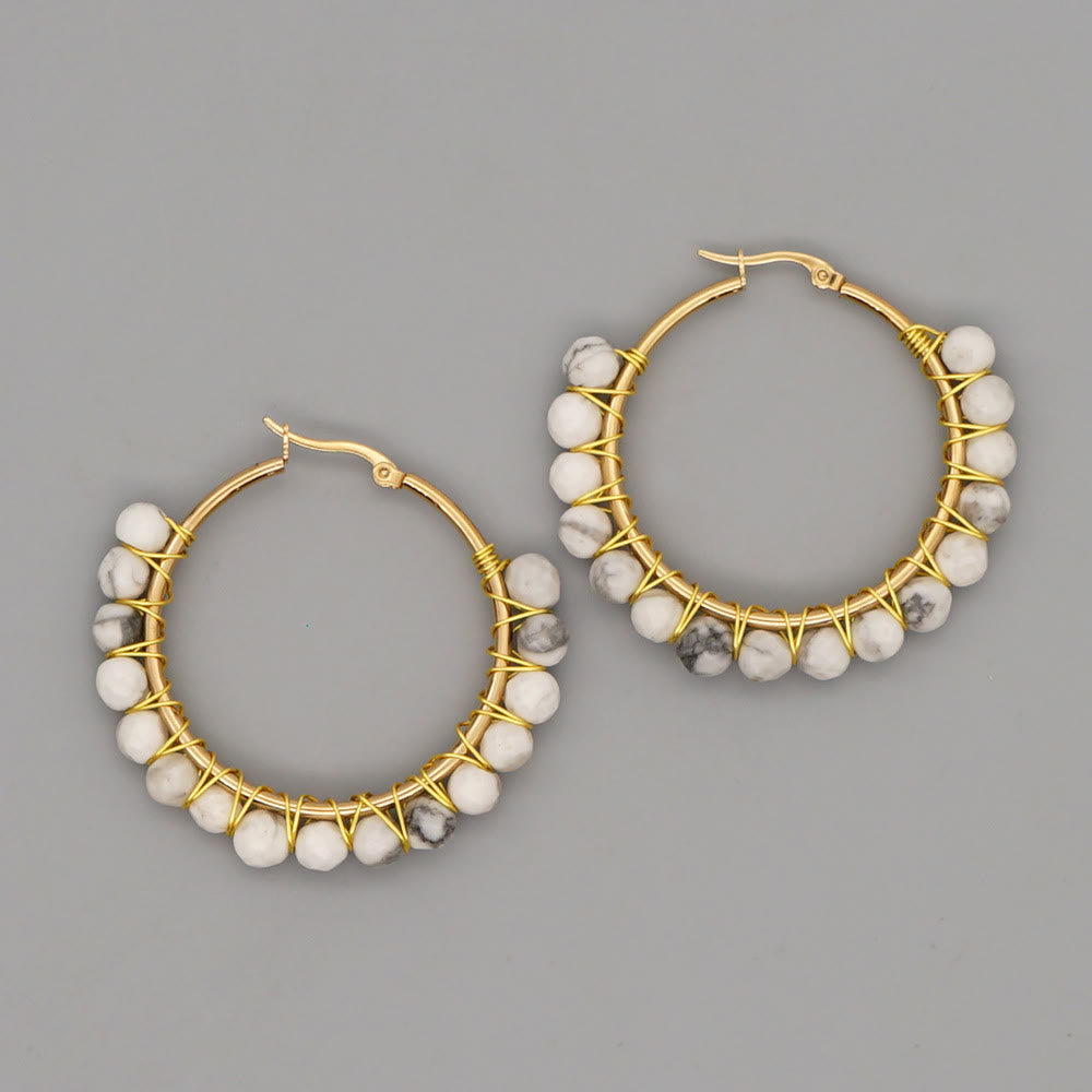 Boho Natural Crystal Large Hoop Earrings - Sanne-White Turquoise-State of Style