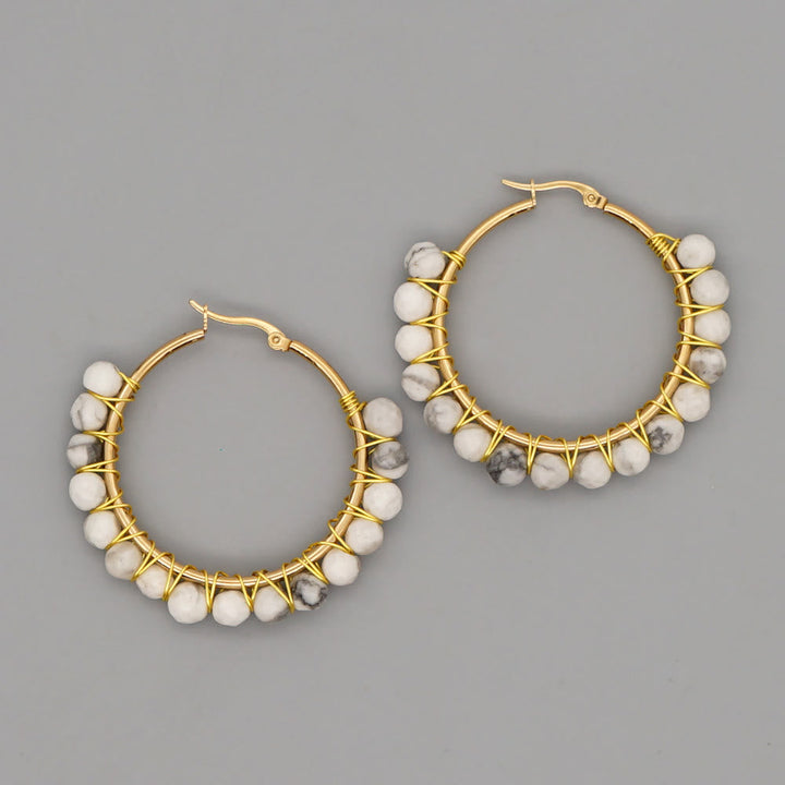 Boho Natural Crystal Large Hoop Earrings - Sanne-White Turquoise-State of Style