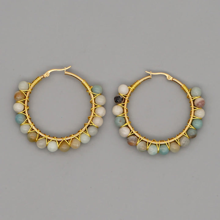 Boho Natural Crystals Large Hoop Earrings - Sanne-Afrikaans Turquoise-State of Style
