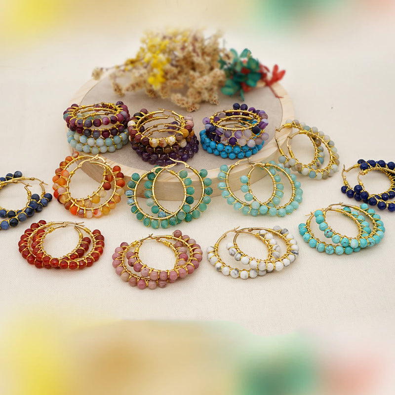 Boho Natural Crystals Large Hoop Earrings - Sanne-Amazonite-State of Style