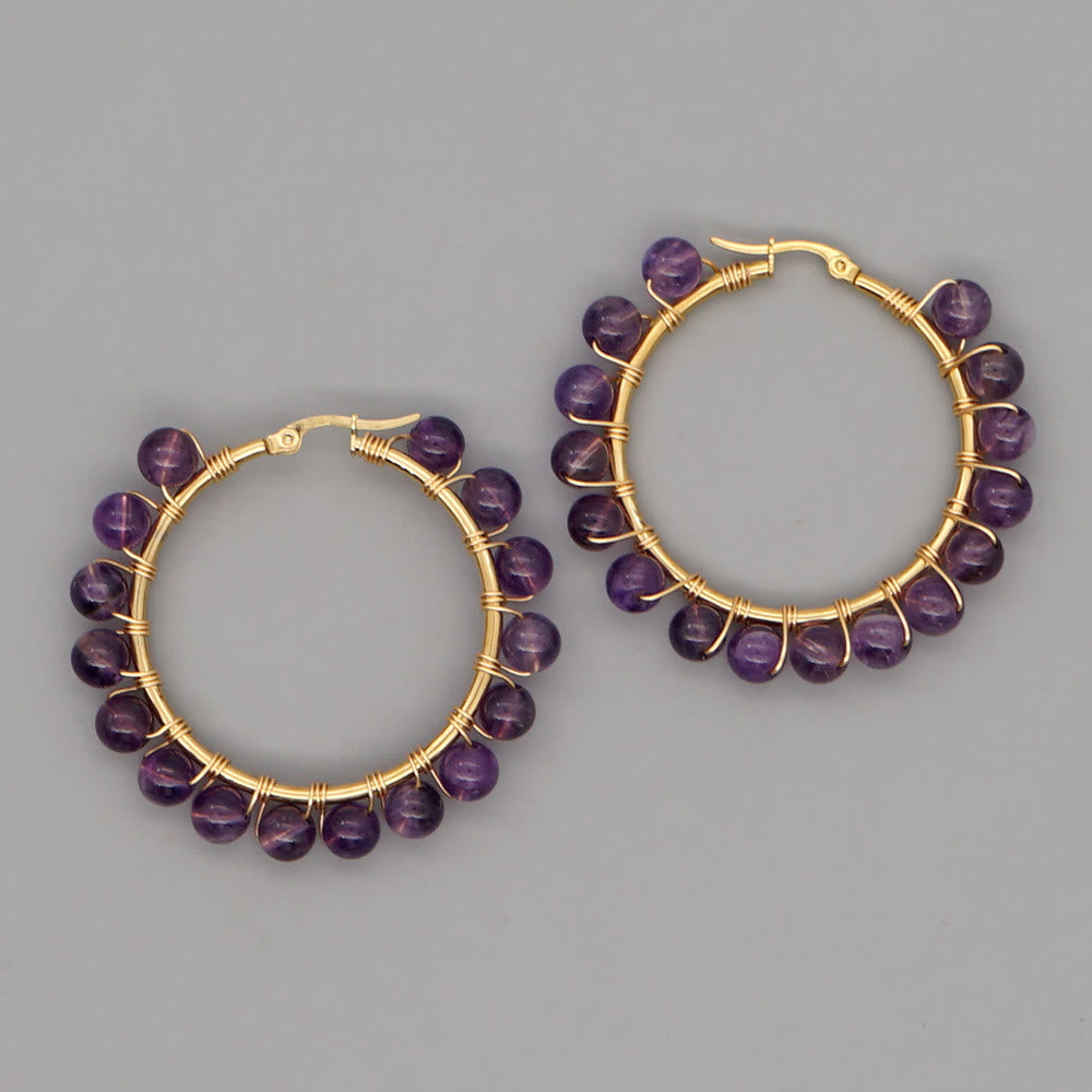 Boho Natural Crystals Large Hoop Earrings - Sanne-Amethyst-State of Style