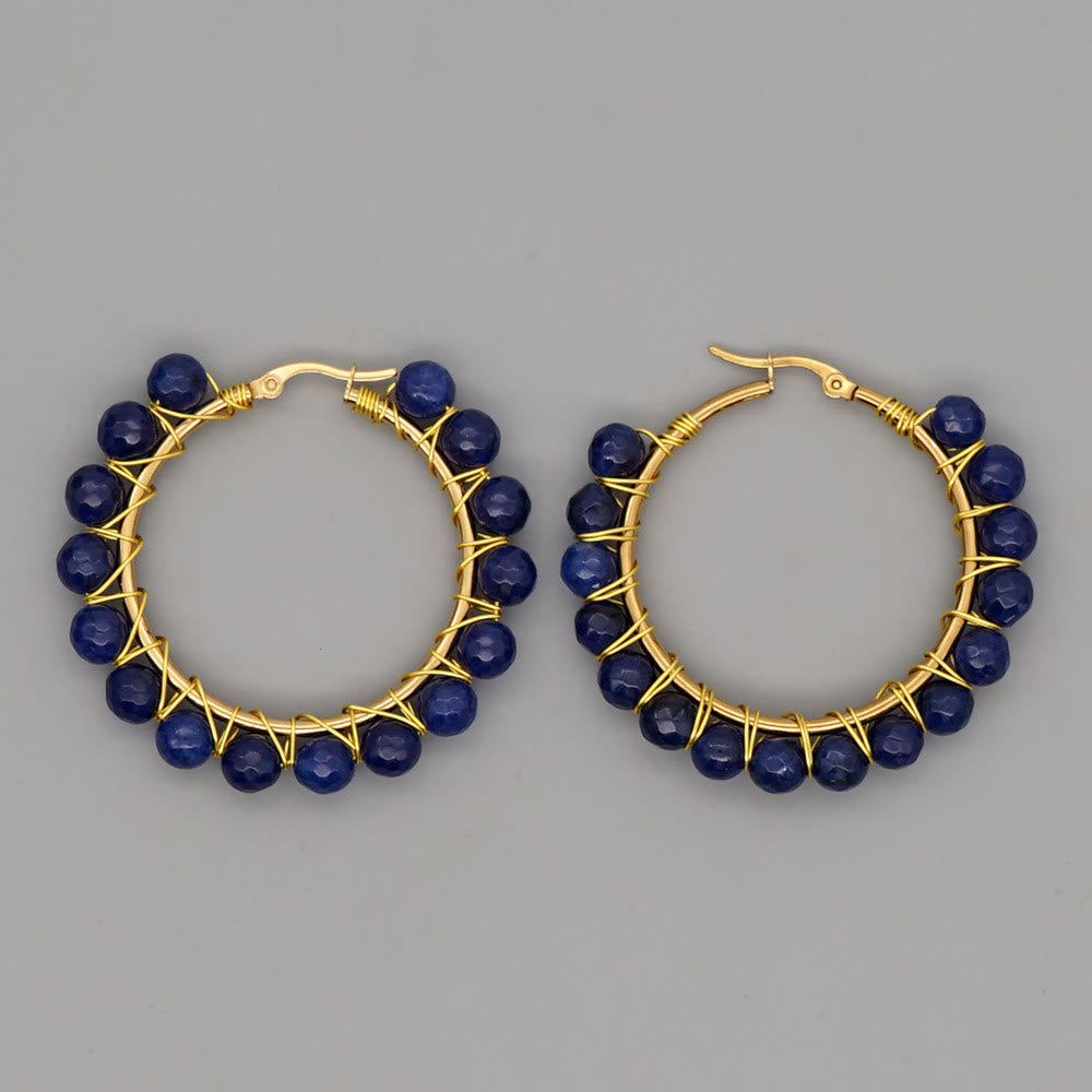 Boho Natural Crystals Large Hoop Earrings - Sanne-Blue Sandstone-State of Style