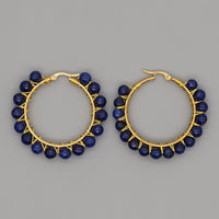 Boho Natural Crystals Large Hoop Earrings - Sanne-Blue Sandstone-State of Style