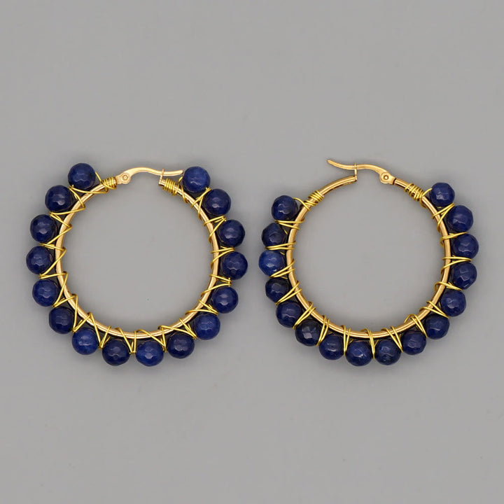 Boho Natural Crystals Large Hoop Earrings - Sanne-Blue Sandstone-State of Style