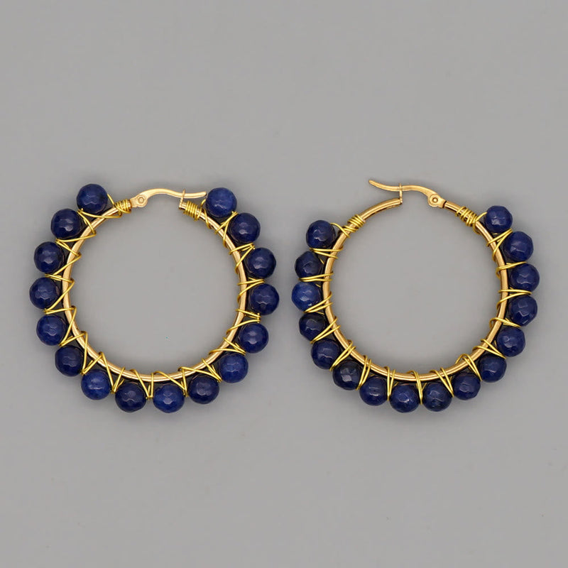 Boho Natural Crystals Large Hoop Earrings - Sanne-Blue Sandstone-State of Style