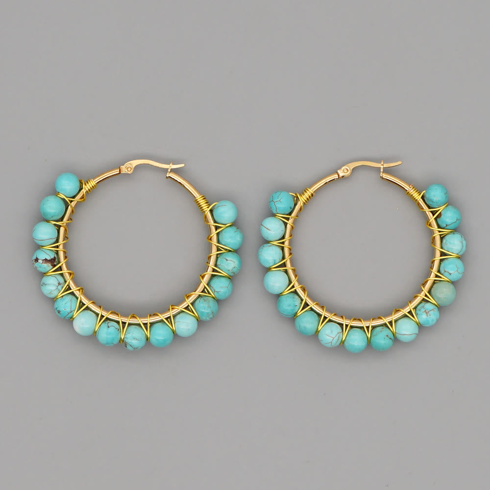 Boho Natural Crystals Large Hoop Earrings - Sanne-Green Turquoise-State of Style