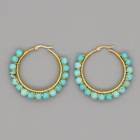 Boho Natural Crystals Large Hoop Earrings - Sanne-Green Turquoise-State of Style