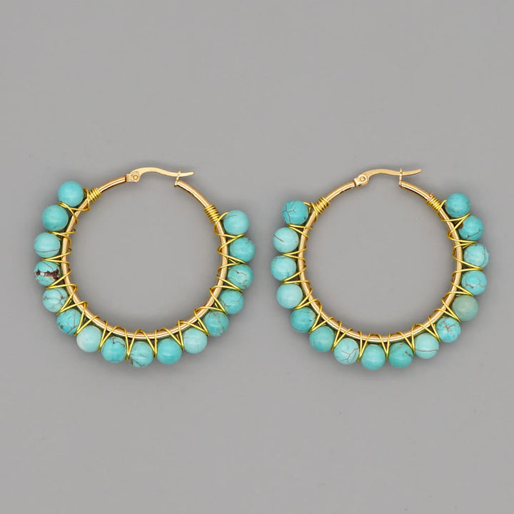 Boho Natural Crystals Large Hoop Earrings - Sanne-Green Turquoise-State of Style