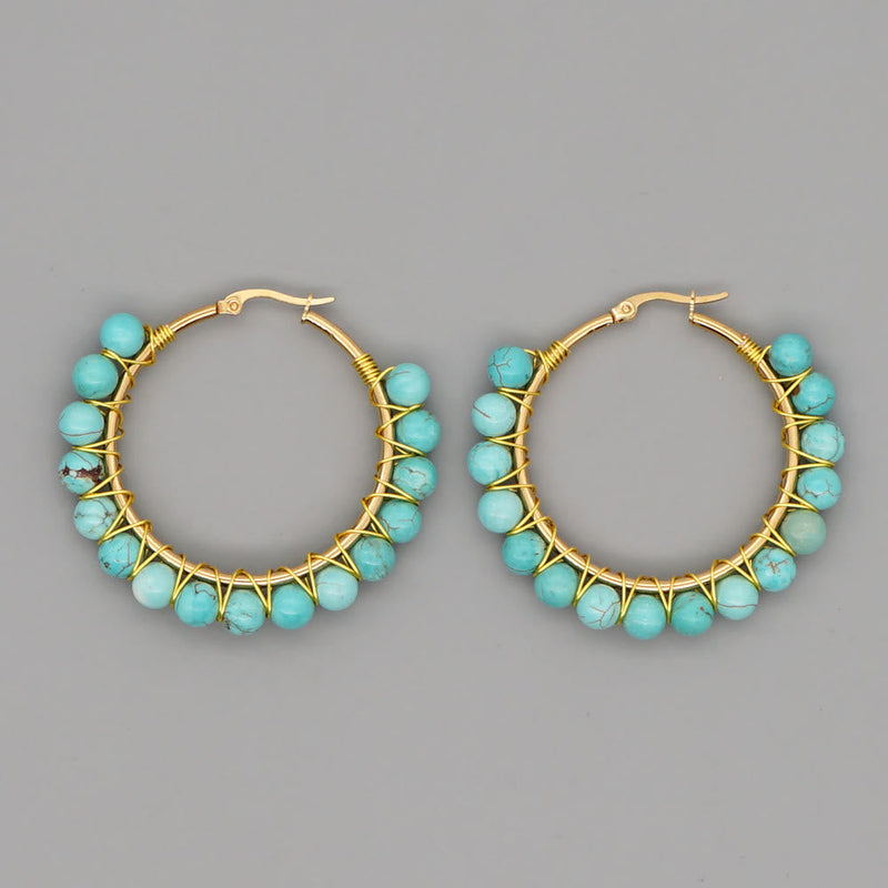 Boho Natural Crystals Large Hoop Earrings - Sanne-Green Turquoise-State of Style