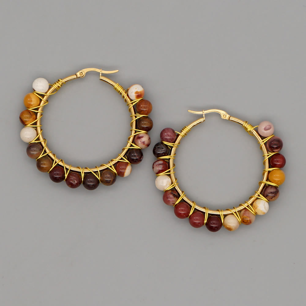 Boho Natural Crystals Large Hoop Earrings - Sanne-Indian Agate-State of Style