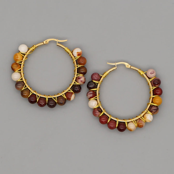Boho Natural Crystals Large Hoop Earrings - Sanne-Indian Agate-State of Style