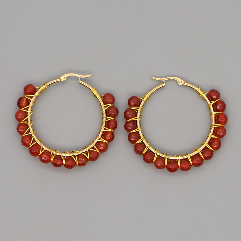 Boho Natural Crystals Large Hoop Earrings - Sanne-Red quartz-State of Style