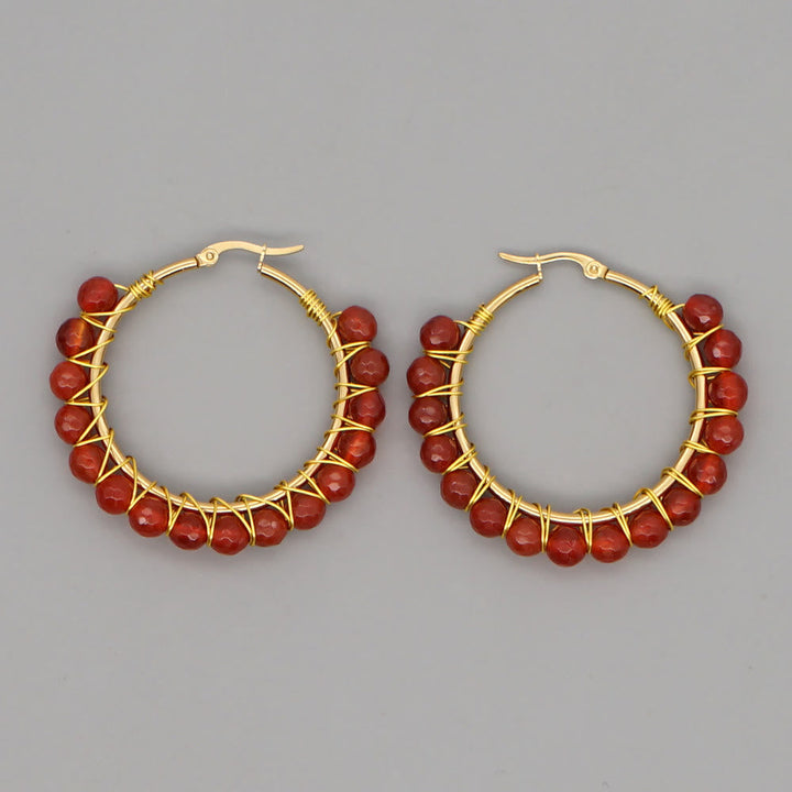 Boho Natural Crystals Large Hoop Earrings - Sanne-Red quartz-State of Style