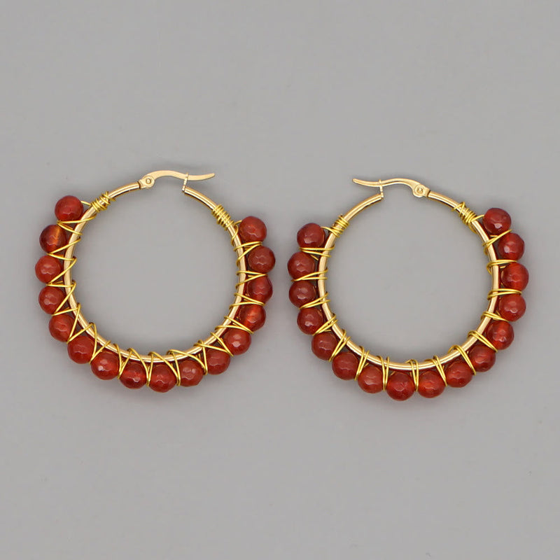 Boho Natural Crystals Large Hoop Earrings - Sanne-Red quartz-State of Style