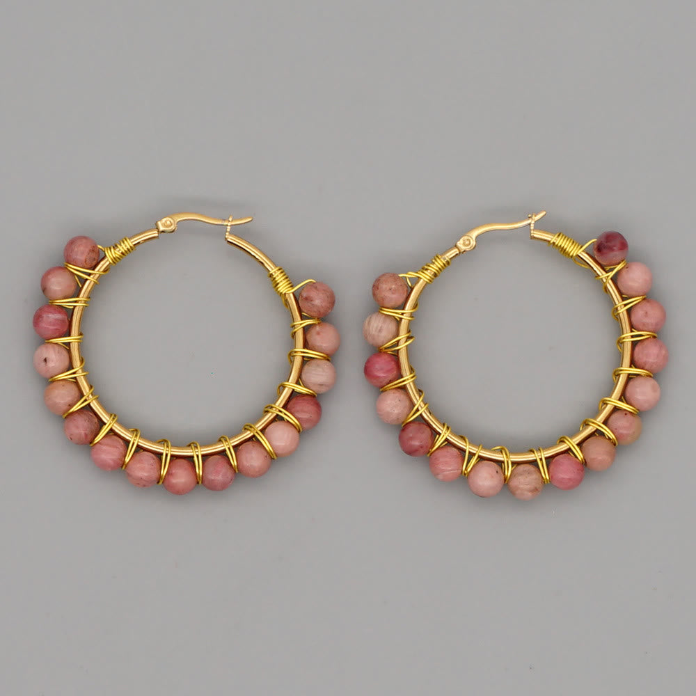 Boho Natural Crystals Large Hoop Earrings - Sanne-Rhodonite-State of Style
