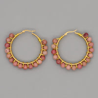 Boho Natural Crystals Large Hoop Earrings - Sanne-Rhodonite-State of Style