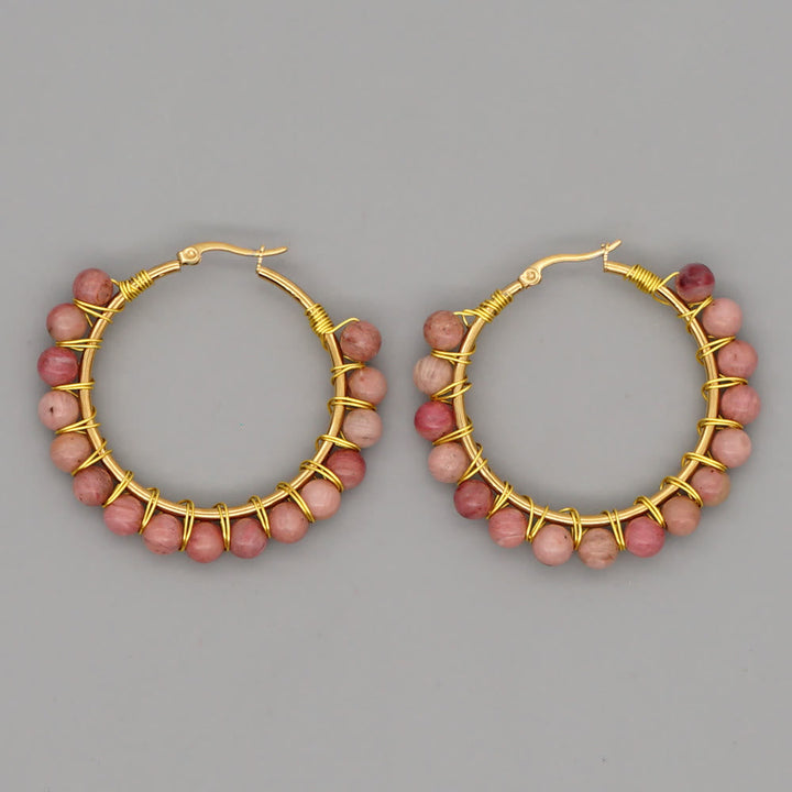 Boho Natural Crystals Large Hoop Earrings - Sanne-Rhodonite-State of Style