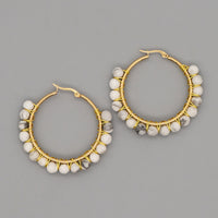 Boho Natural Crystals Large Hoop Earrings - Sanne-White Turquoise-State of Style