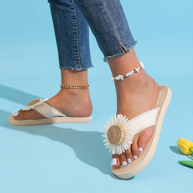 Boho Slip-On Sandals with Flower Detail – Marivi-Black-3-State of Style