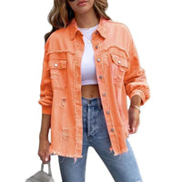Boho women's denim jacket with Ibiza flair & slim fit for spring/summer – Yara-Black-S-State of Style
