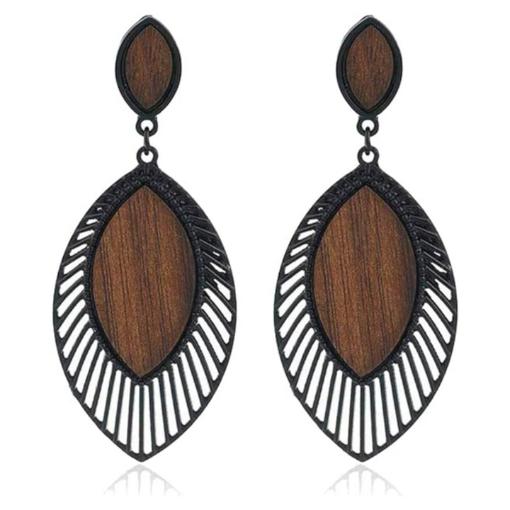 Boho Wood Teardrop Earrings | Trendy and Lightweight Jewellery-Style 1-State of Style