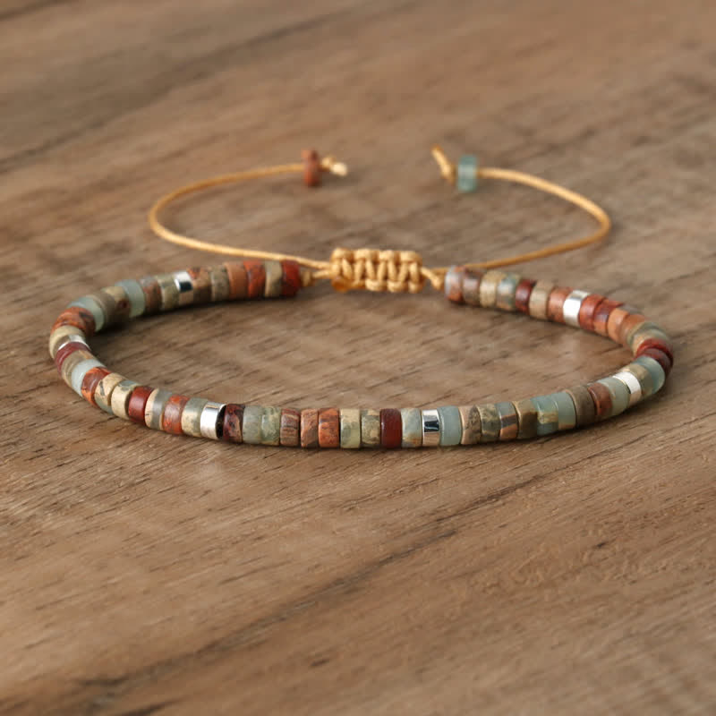 Braided Bracelet with 2.4 mm Natural Stone Rollers - Seraphina-Agalmatolite-State of Style