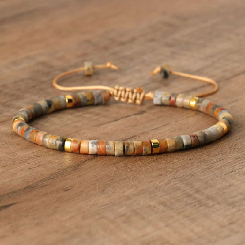Braided Bracelet with 2.4 mm Natural Stone Rollers - Seraphina-Agate-State of Style
