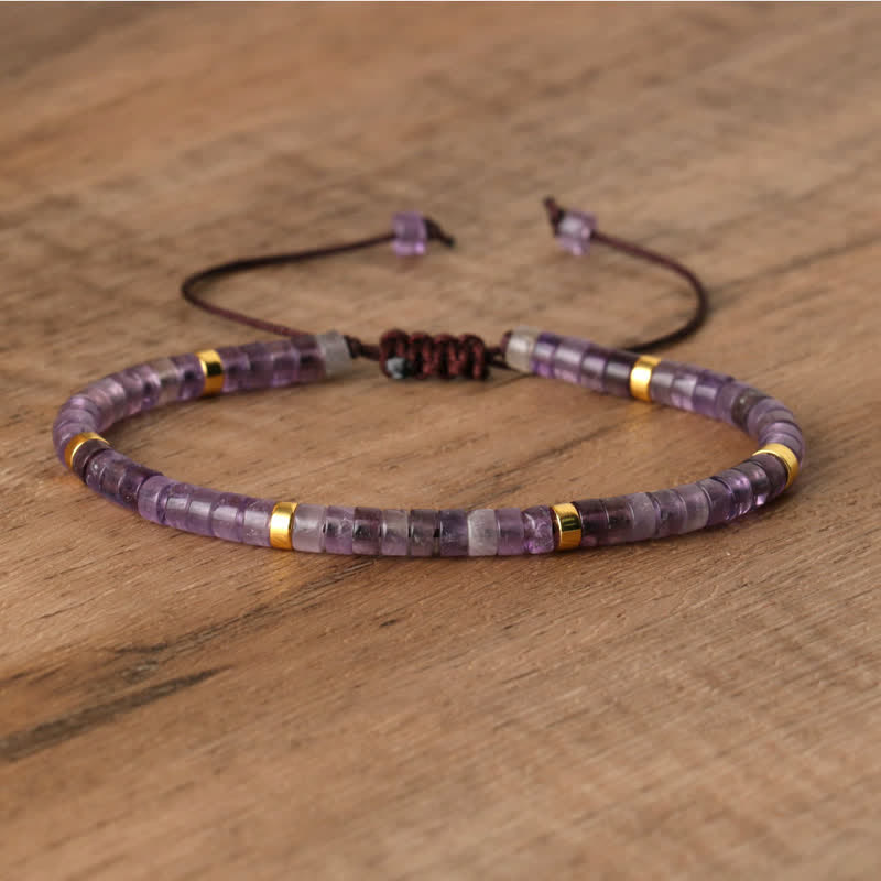 Braided Bracelet with 2.4 mm Natural Stone Rollers - Seraphina-Amethist-State of Style
