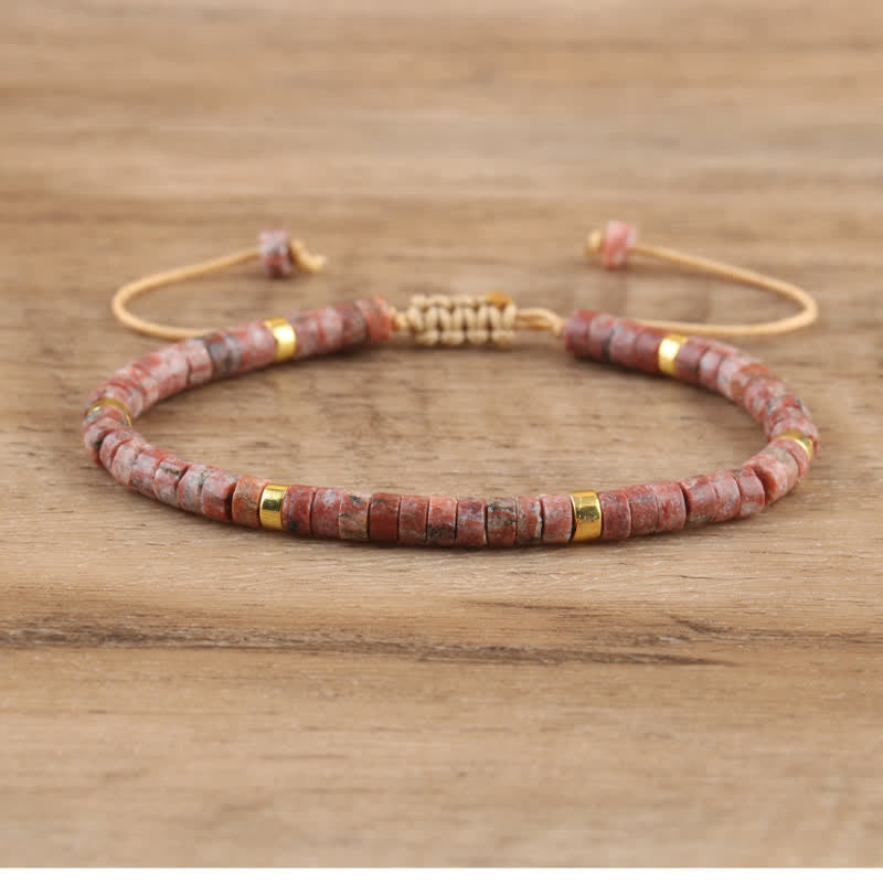 Braided Bracelet with 2.4 mm Natural Stone Rollers - Seraphina-Granite-State of Style
