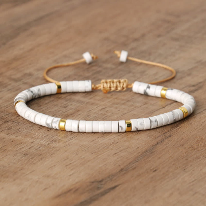 Braided Bracelet with 2.4 mm Natural Stone Rollers - Seraphina-White turquoise-State of Style