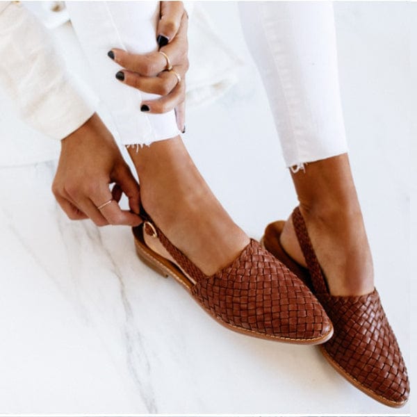 Braided Leather Women's Sandals - Lia-Brown-3.0-State of Style