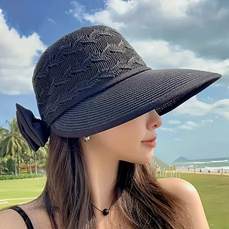 Braided Summer Hat with Bow Detail - Norah-Black-State of Style