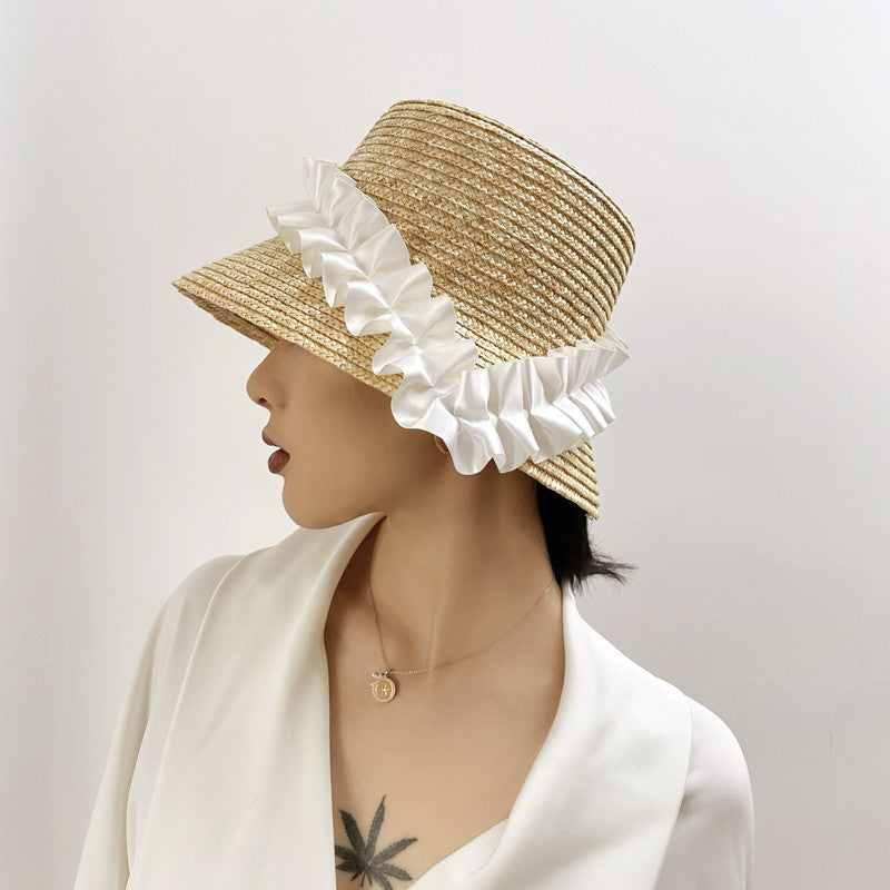 Braided summer hat with pleats and stripes – BreezyStripes-Khaki-One size fits all-State of Style