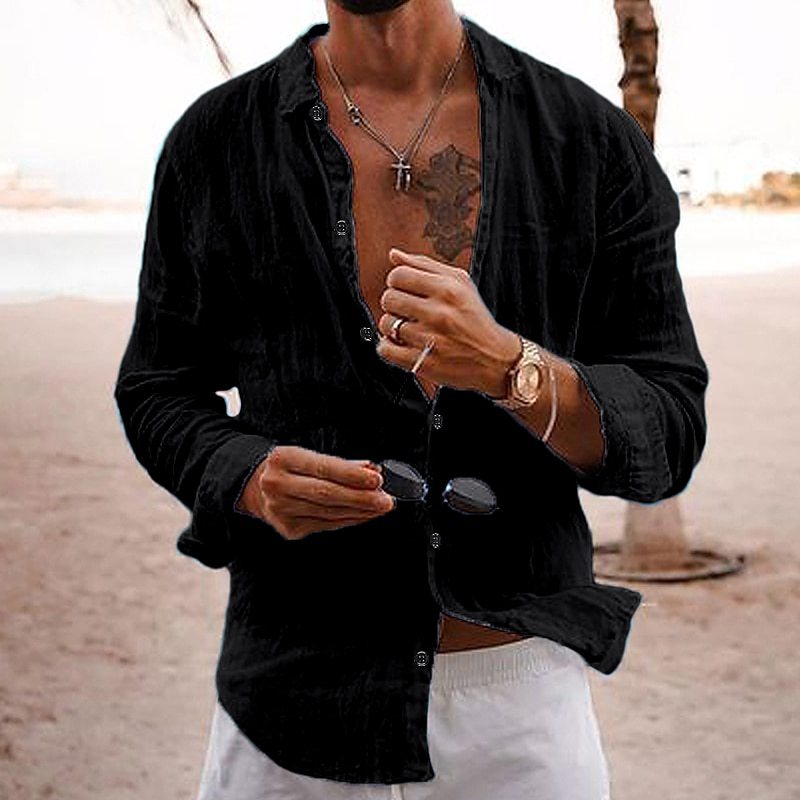 Breathable and lightweight men's summer shirt made of cotton – Francesco-Black-S-State of Style