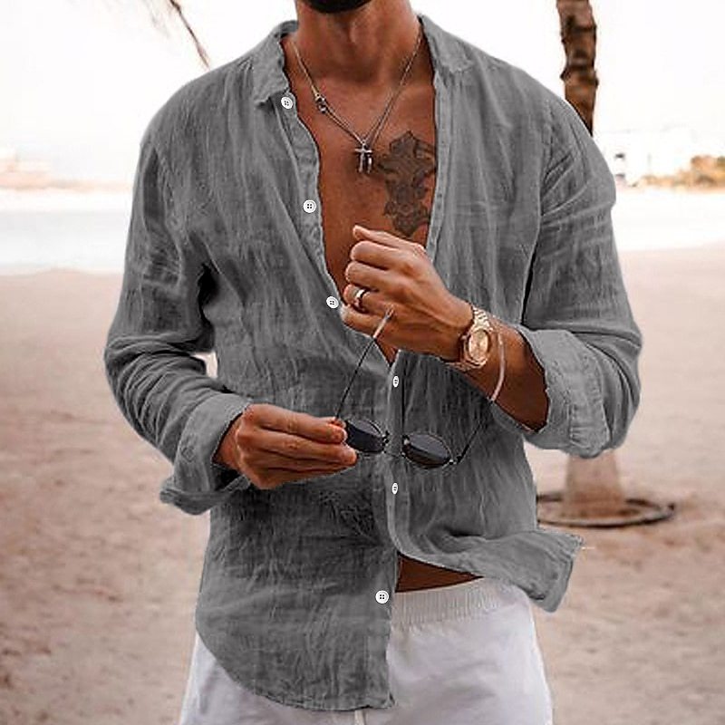 Breathable and lightweight men's summer shirt made of cotton – Francesco-Gray-S-State of Style