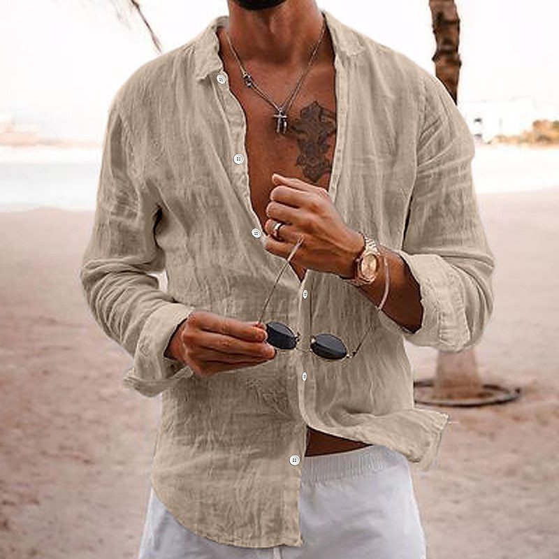 Breathable and lightweight men's summer shirt made of cotton – Francesco-Khaki-S-State of Style