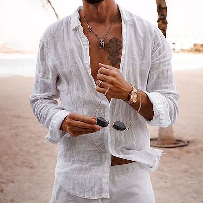 Breathable and lightweight men's summer shirt made of cotton – Francesco-White-S-State of Style