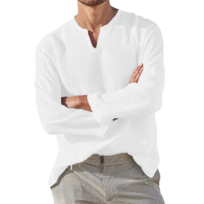 Breathable Cotton-Linen Shirt Alec – Oversized V-Neck Style-White-M-State of Style
