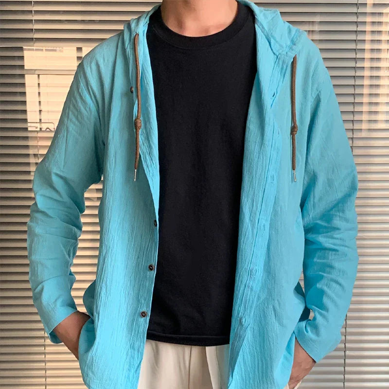 Breathable & Lightweight Linen Hooded Shirt for Men – Malik-Light blue-S-State of Style