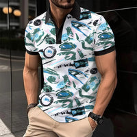 Breathable Striped Polo Shirt in English-Inspired Oversized Fit-Blue C-2XL-State of Style