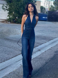 Breathable & Stylish Denim Jumpsuit with V-Neck for Women – Fenja-S-State of Style