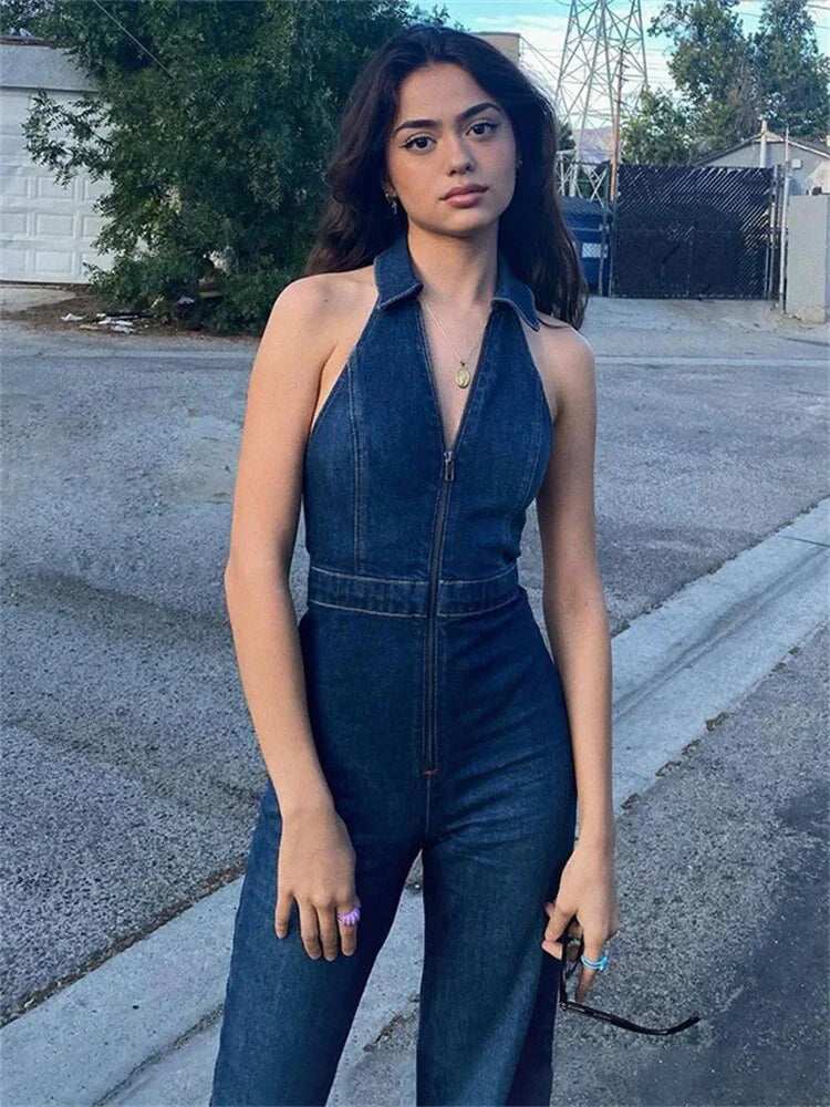 Breathable & Stylish Denim Jumpsuit with V-Neck for Women – Fenja-S-State of Style